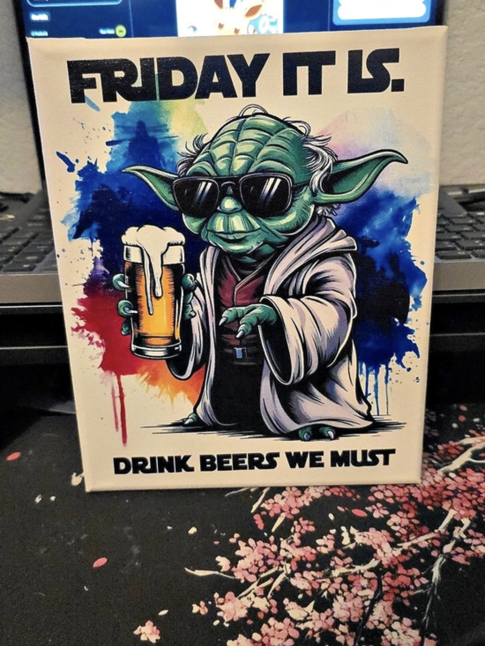 8x10 Yoda Beer Canvas Print, Beige & Green